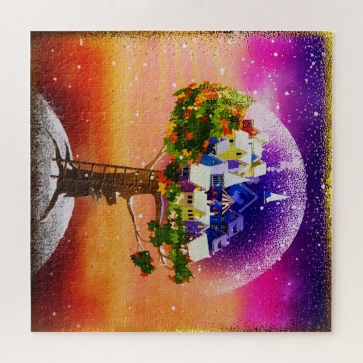 Gold Magic Planet kerstboom Legpuzzel (Horizontaal)