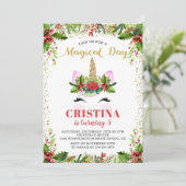 Gold Magical KerstUnicorn Birthday Foto Kaart (Staand voorkant)