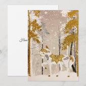 Gold Magical Snowy Forest Unicorn Natuur Feestdagenkaart (Voorkant / Achterkant)