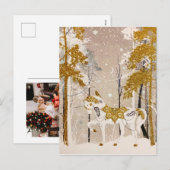 Gold Magical Snowy Forest Unicorn Natuur Feestdagenkaart (Voorkant / Achterkant)