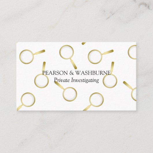 Gold Magnifying Glass Pattern Private Investigatio Visitekaartje (Voorkant)