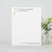 Gold Magnifying Glass Private Eye Name & Contact Persoonlijk Briefhoofd (Staand voorkant)