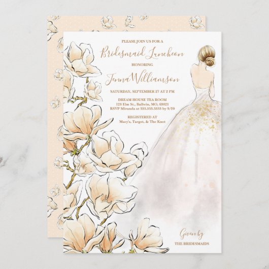  Gold Magnolia Bridesmaid Luncheon  Kaart (Voorkant / Achterkant)