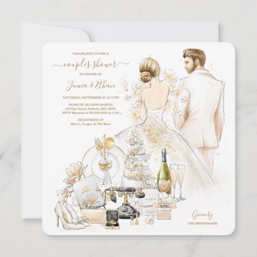 Gold Magnolia Couples Vrijgezellenfeest Kaart (Voorkant)