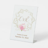 Gold Magnolias Wreath Tabletop Reclamebord Met Voetstuk (Voorkant)
