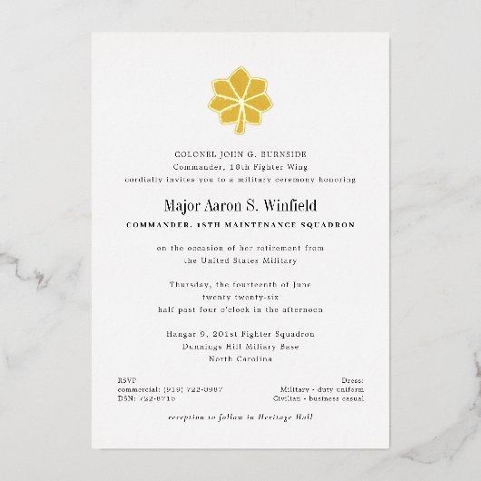 Gold Major Militaire Pensioen Folie Uitnodiging (Voorkant)