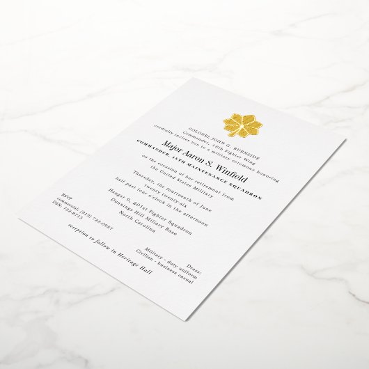 Gold Major Militaire Pensioen Folie Uitnodiging (Gedraaid)