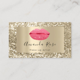 Gold MAKE-UP ARTIST Pink KISS LIPS GLITTER Afsprakenkaartje