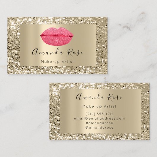 Gold MAKE-UP ARTIST Pink KISS LIPS GLITTER Afsprakenkaartje (Voorkant / Achterkant)