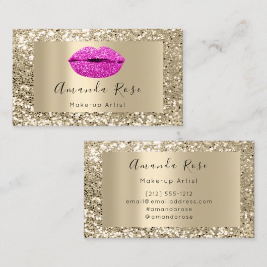 Gold MAKE-UP ARTIST RED KISS LIPS GLITTER Afsprakenkaartje (Voorkant / Achterkant)