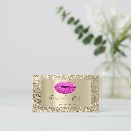 Gold MAKE-UP ARTIST RED KISS LIPS GLITTER Afsprakenkaartje (Staand voorkant)