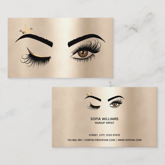 Gold Make-up Wink Eye Beauty Salon Lash Extension Visitekaartje (Voorkant / Achterkant)