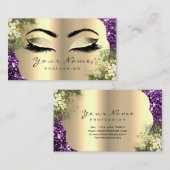 Gold Makeup Artist Lashes Floral Mint Paars Visitekaartje (Voorkant / Achterkant)