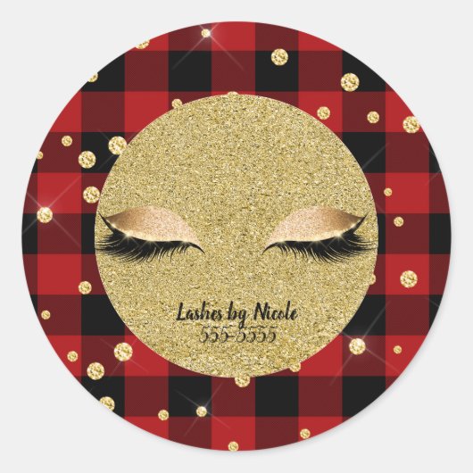Gold Makeup Eye Lashes Holiday Red Buffalo Pset Ronde Sticker (Voorkant)