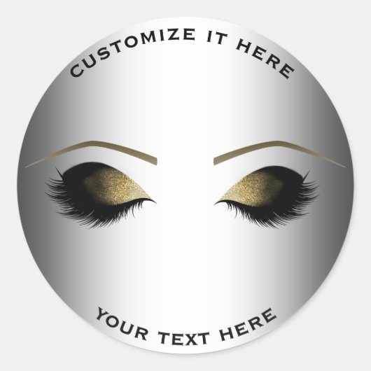 Gold Makeup Eyelashes Glam Silver Persoonlijk Ronde Sticker (Voorkant)