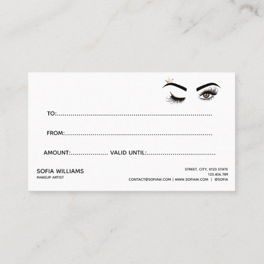 Gold Makeup Wink Eye brown Beauty Salon Gift Kaart Visitekaartje (Achterkant)