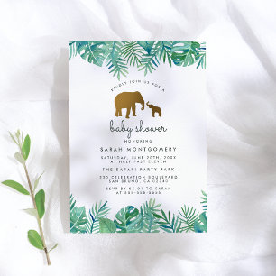 Gold Mam en Baby Elephant Oerwoud laat Baby shower Kaart