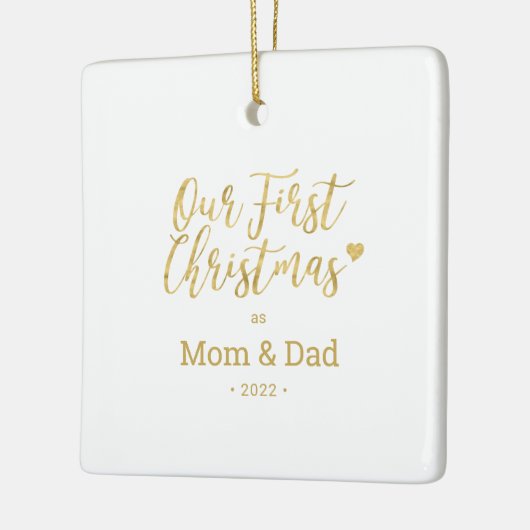 Gold Mam & Pap Ouders Eerste Kerstfoto Keramisch Ornament (Links)