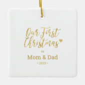 Gold Mam & Pap Ouders Eerste Kerstfoto Keramisch Ornament (Voorkant)