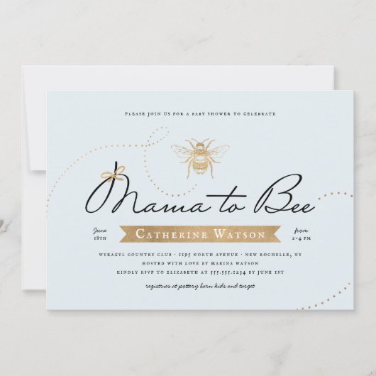 Gold Mama to bee Baby shower Blue Kaart (Voorkant)