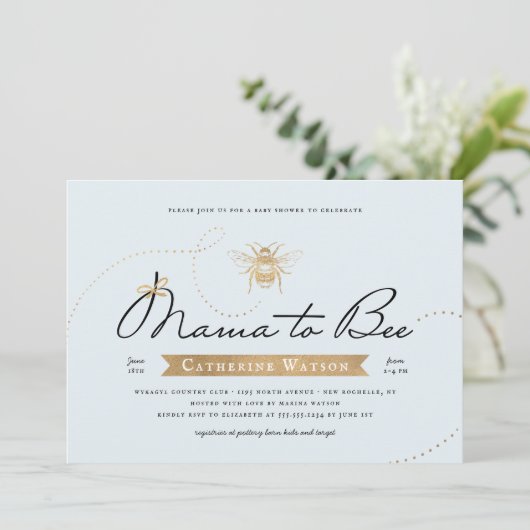 Gold Mama to bee Baby shower Blue Kaart (Staand voorkant)
