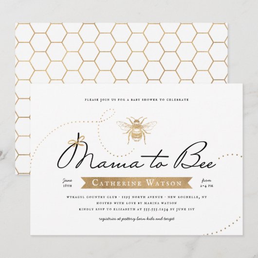 Gold Mama to bee Baby shower Kaart (Voorkant / Achterkant)