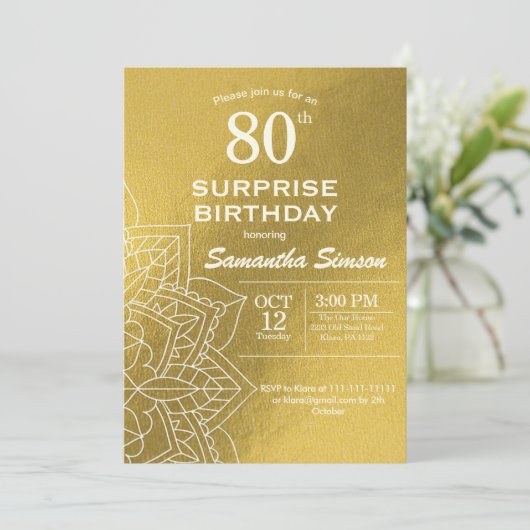 Gold Mandala 80th Birthday Uitnodiging (Staand voorkant)