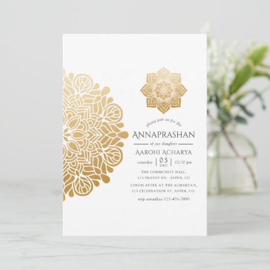 Gold Mandala Annaprashan First Rice Ceremony Kaart (Staand voorkant)