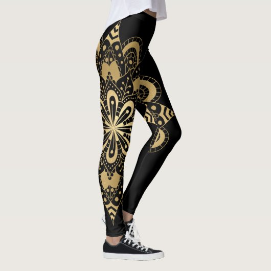 Gold Mandala Black Boho Leggings (Rechts)