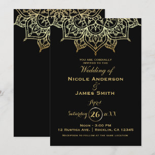 Gold Mandala Black Chic Modern Elegant Wedding Kaart