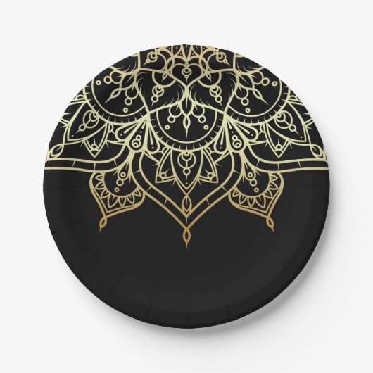 Gold Mandala Black Chic Modern Glam Party Papieren Bordje (Voorkant)