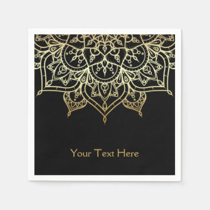 Gold Mandala Black Chic Modern Glam Party Servetten