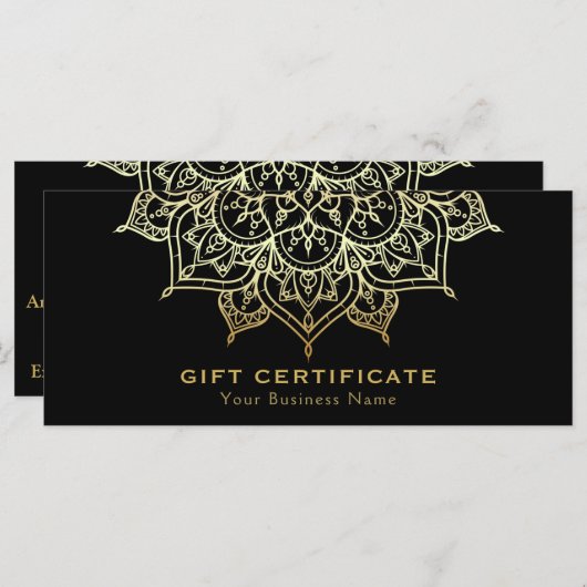 Gold Mandala Black Elegant modern cadeaubon (Voorkant / Achterkant)