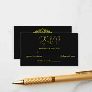 Gold Mandala Black RSVP Card Informatiekaartje