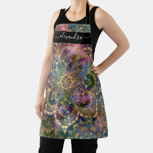 Gold Mandala Blue Paarse Nebula - Aangepaste naam Schort