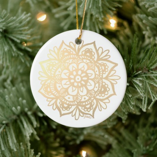 Gold Mandala Boho Chic Flower Ceramic Ornament (Boom)