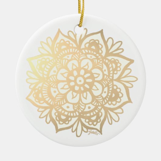 Gold Mandala Boho Chic Flower Ceramic Ornament (Voorkant)