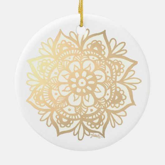 Gold Mandala Boho Chic Flower Ceramic Ornament (Achterkant)