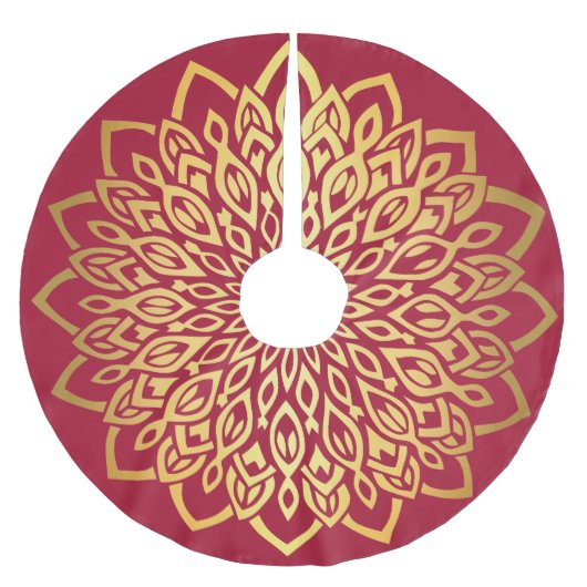 Gold Mandala Burgundy Red Kerstmis Kerstboom Rok (Voorkant)