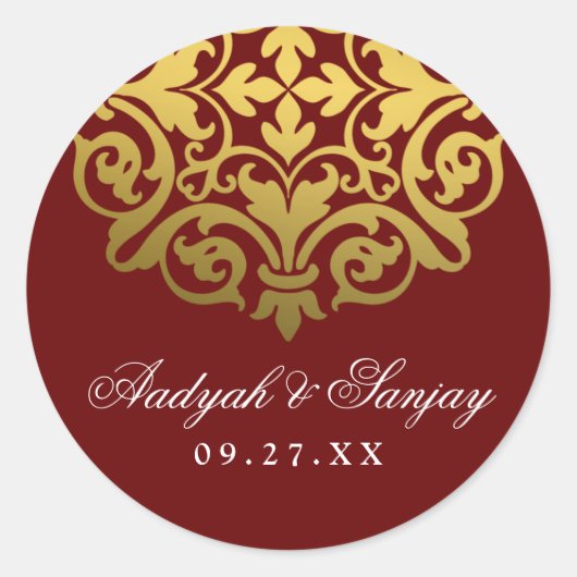 Gold Mandala Burgundy Red Wedding Envelope Seal Ronde Sticker (Voorkant)