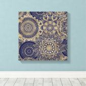 Gold Mandala Collectie blauw design Canvas Afdruk (Insitu (Houten vloer))