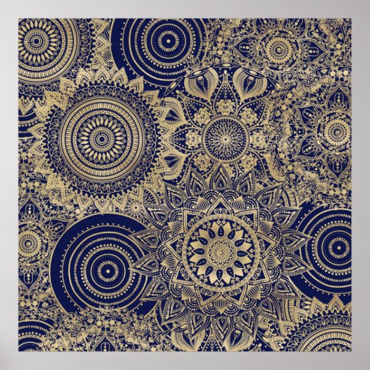 Gold Mandala Collectie blauw design Poster (Voorkant)