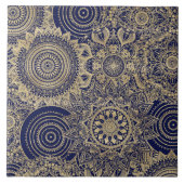 Gold Mandala Collectie blauw design Tegeltje (Voorkant)