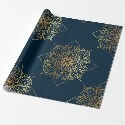 Gold Mandala Damask Pattern Cadeaupapier (Uitgerold)