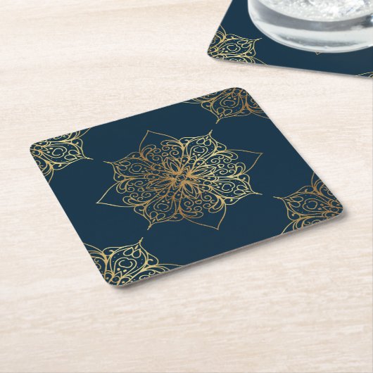 Gold Mandala Damask Pattern Kartonnen Onderzetters (Schuin)