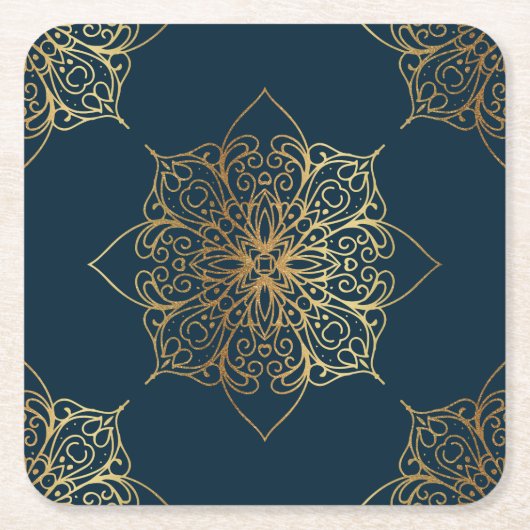 Gold Mandala Damask Pattern Kartonnen Onderzetters (Voorkant)