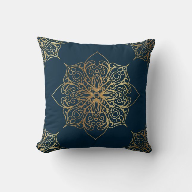 Gold Mandala Damask Pattern Kussen (Voorkant)