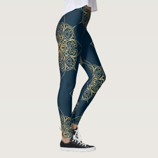 Gold Mandala Damask Pattern Leggings (Rechts)