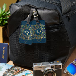 Gold Mandala Damask Pattern & Monogram Bagagelabel
