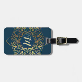 Gold Mandala Damask Pattern & Monogram Bagagelabel